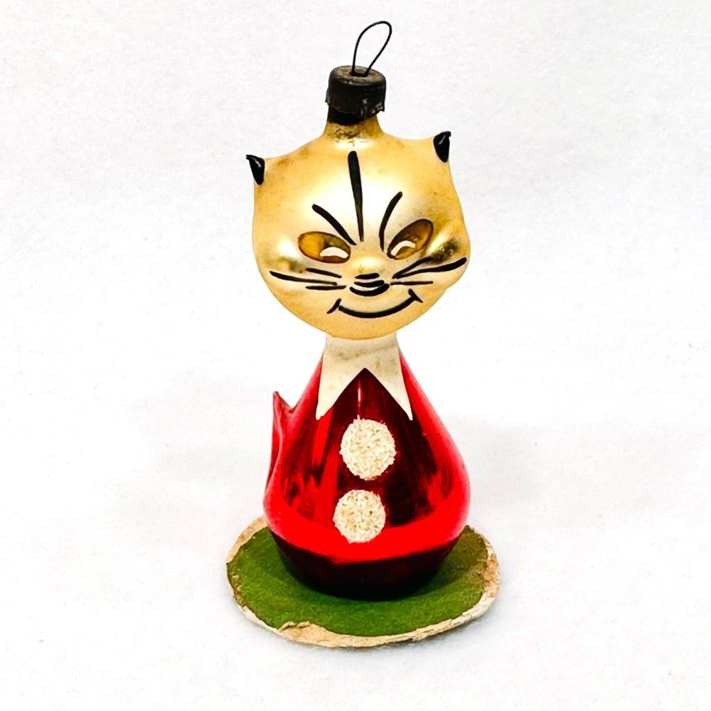 Vintage De Carlini Blown Glass Cat Ornament
